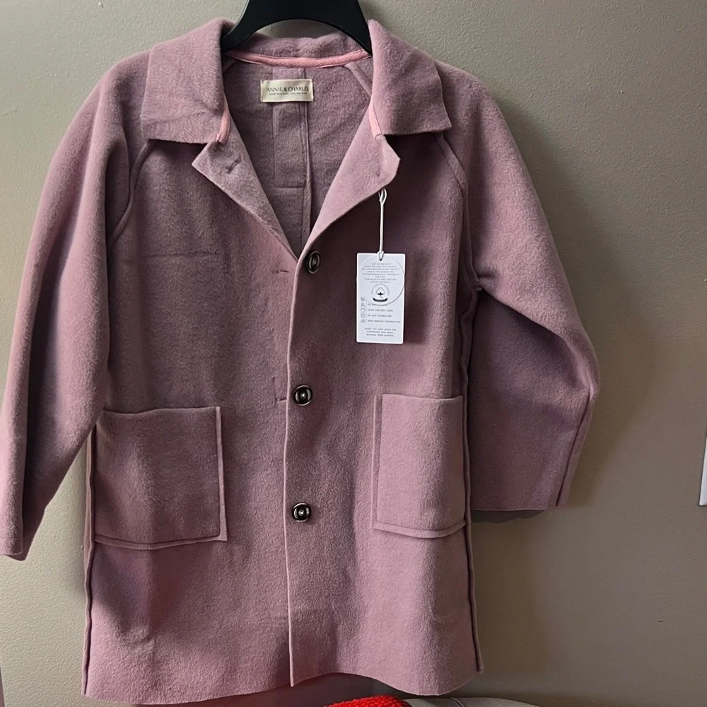 Annie & Charles Dusty Mauve Wool-Blend Button Coat